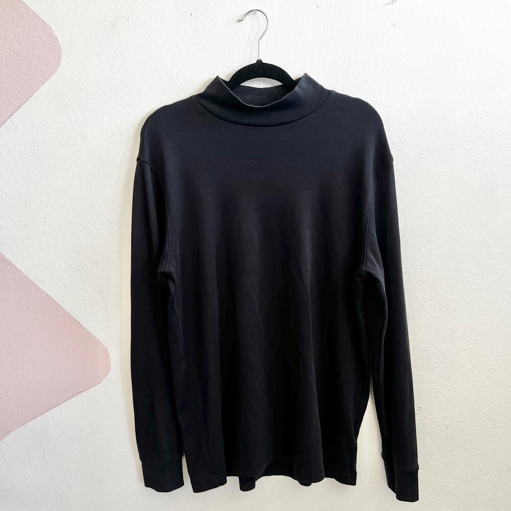 Lands End Blue Mock Neck‎ Long Sleeve Top sZ Large Womens Retro Preppy Classic